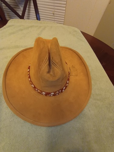HENSCHEL Westerns Vintage Beige Suede Leather Wide Brim Cowboy Hat Size Small - Picture 3 of 15