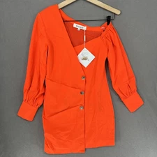 Elliatt Dress Womens Medium Orange NWT Button Party Cocktail One Shoulder Mini