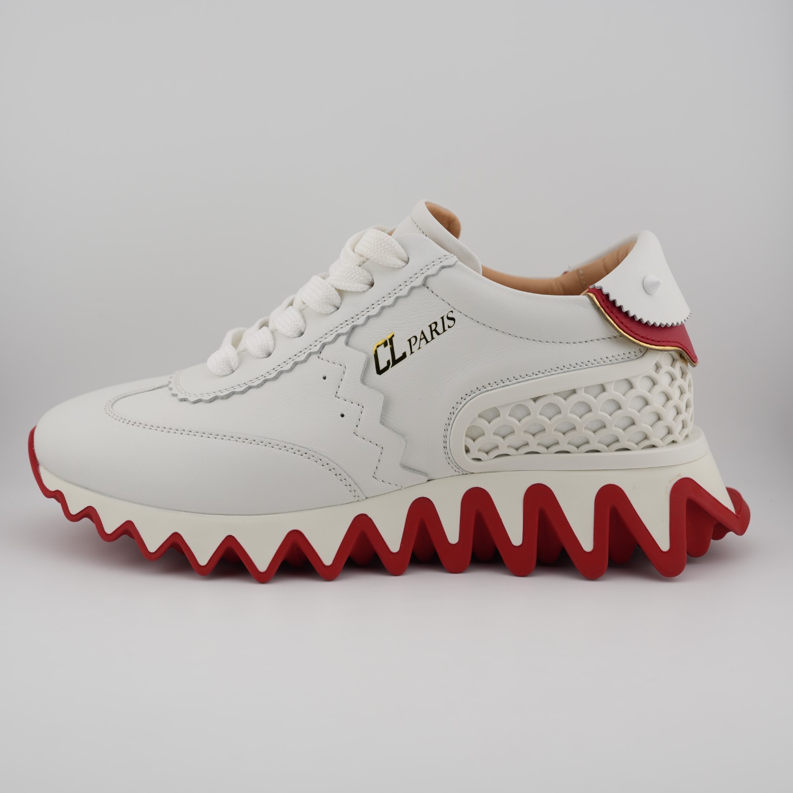 Christian Louboutin Loubishark Donna Flat Sneakers Leather 228945 White Red