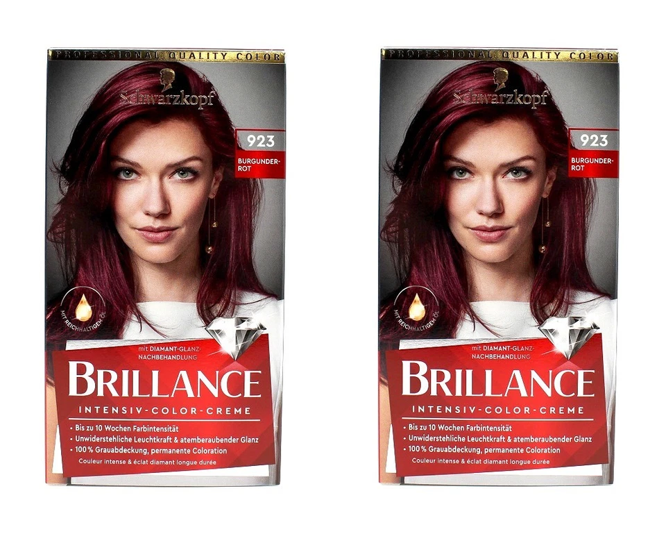 2x Schwarzkopf Brillance Intensiv-Color-Creme 923 Burgunder-Rot EAN4015100441758