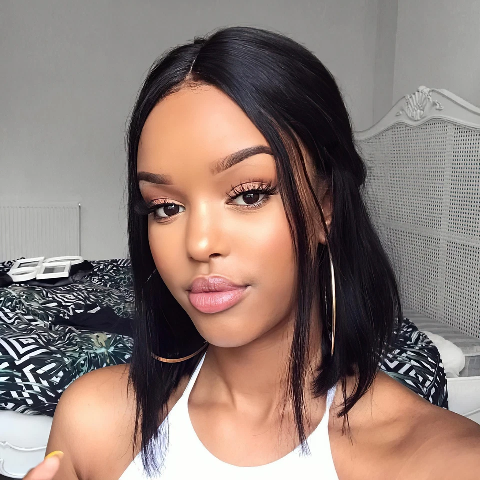 Peluca Bob Recta Corta Negra Natural Fibra Sintética Uso Diario Peluca Juegos con disfraces Foto 4 de 4