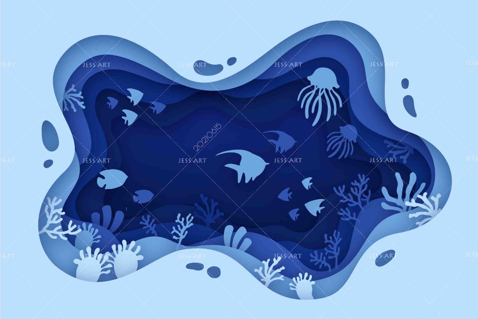 3D Paper Cutout Coral Fish Wall Murals Wallpaper Murals Wall Sticker