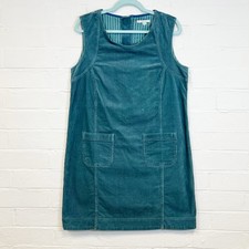 White Stuff Corduroy Pinafore Dress Teal Blue Needle Cord Shift Pockets UK 14