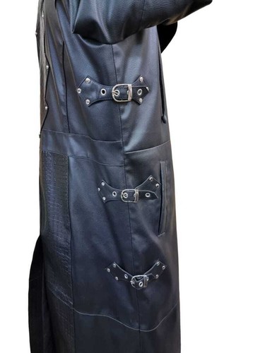 Herren Matrix Steampunk Style Mantel schwarz echtes Rindsleder Kapuze Gothic langer Mantel - Bild 9 von 11