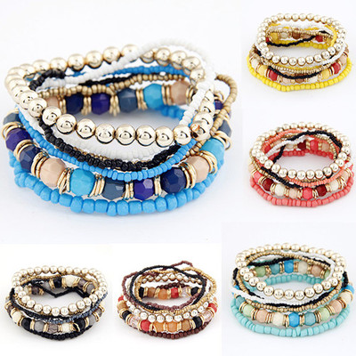 Set 7 Armband Elastischer-Armband Ibiza Paris Brasilien Böhmische Perlen Dehnbar