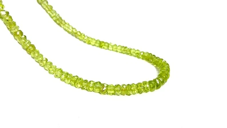 AAA++ Natural Green Peridot Faceted Rondelle 3-5MM Gemstone Beads 18" Necklace - Image 4 of 4