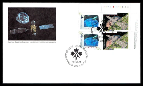 Canada FDC - 1992 - Space Holgram , Scott # 1442a, Plate Block