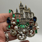 Elegant Vintage European Castle Brooch - Alloy Rhinestone Colorful Gemstones