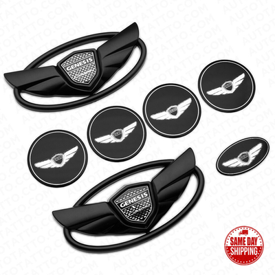 #ad USA Seller Hyundai Genesis Coupe Matte Black WING Logo Emblem Sport Set 7pcs $29.99