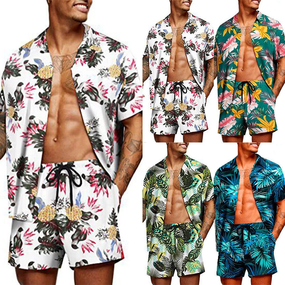 2pcs Mens Short Sleeve Hawaii Shirts Summer Beach T Shirt Beach Top Shorts Set
Opens in a new window
