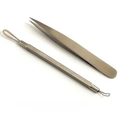 2er Set Komedonenquetscher Pinzette Mitesserentferner Haarzupfpinzette NATRA - Bild 1 von 4