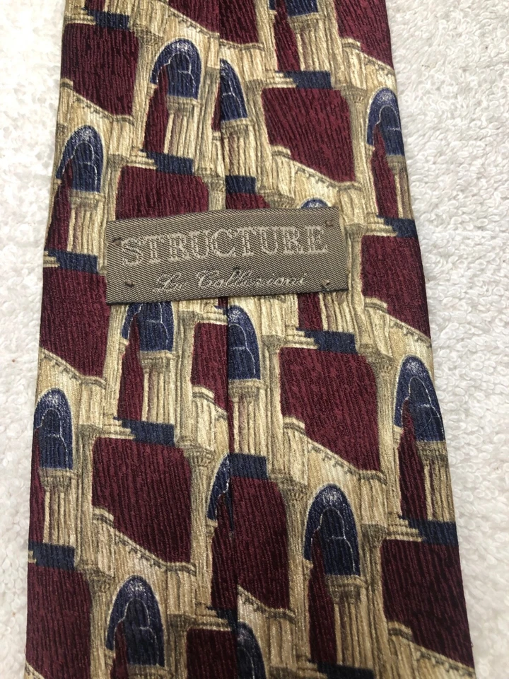 STRUCTURE MENS TIE BURGUNDY WITH BLUE AND BEIGE 4 X 58 - Image 4 of 4