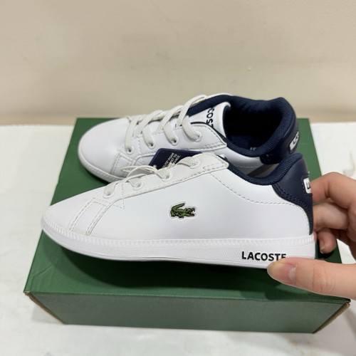 LACOSTE Graduate Toddlers Infants Size US 10 White Navy Blue Shoes Sneakers New✅ - Picture 9 of 12