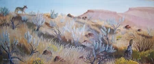 coyote hare jack rabbit wildlife original oil painting Carol Proebstel