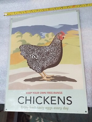 16'' Chickens free range animal enjoy fresh eggs everyday hen USA STEEL Sign Vtg