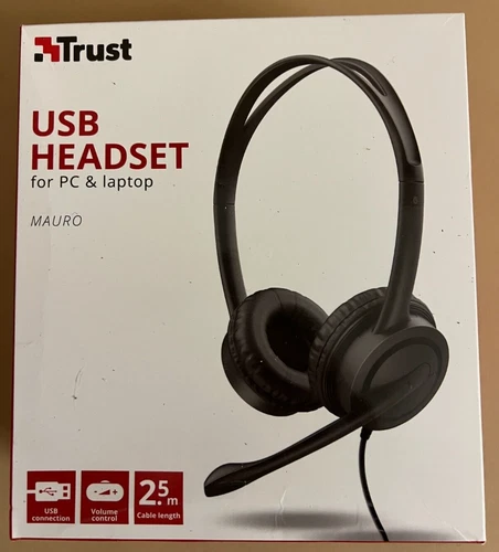 Trust 17591-02 Mauro USB On Ear Adjust Headset Microphone 2.5M Cable NEW