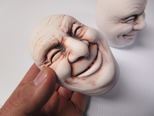 (2) VTG 90's NOS Creepy Faces Head Neck planters pottery clay bottle pots spooky - Picture 2 of 6