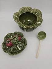 Olfaire Portugal Green 725 Cabbage Leaf Soup Tureen Serving Dish Cover Ladle 