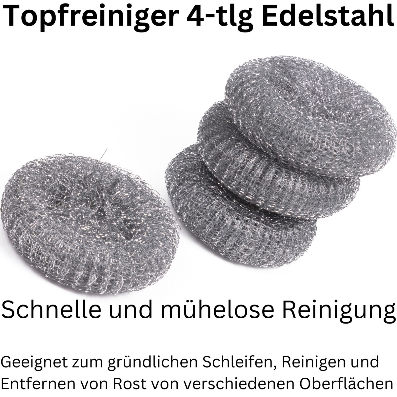 Topfkratzer Topfreiniger Stahlschwamm Reiniger Edelstahl Scheuerschwamm 4-tlg