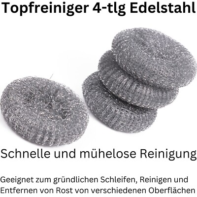 Topfkratzer Topfreiniger Stahlschwamm Reiniger Edelstahl Scheuerschwamm 4-tlg