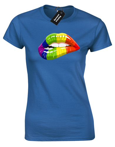 PRIDE LIPS LADIES T-SHIRT COOL LGBT GAY LESBIAN RAINBOW FESTIVAL EQUALITY (COL) - Picture 24 of 24