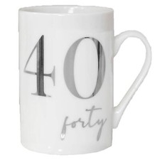 Mug En Porcelaine Blanche Avec Numéro En Feuille D'Argent - 40e Anniversaire