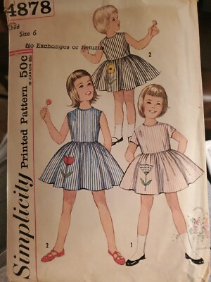Vintage 1960's Simplicity Pattern 4878 Size 6 Girl Fit & Flare Dress | eBay