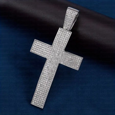 4ct Moissanite Real 925 Silver Cross Pendant Men's Passes Tester