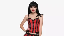 Hot Topic Women Size M Red Black Satin Stripped Ribbon Bustier 11482246