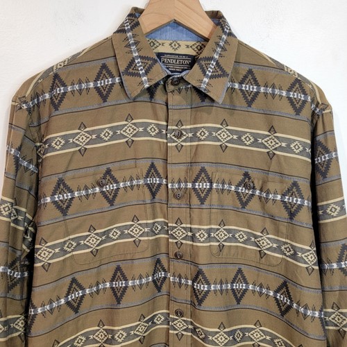 Pendleton Long Sleeve Button Up Shirt Mens Size Small Aztec All Over Print Olive - Picture 3 of 8