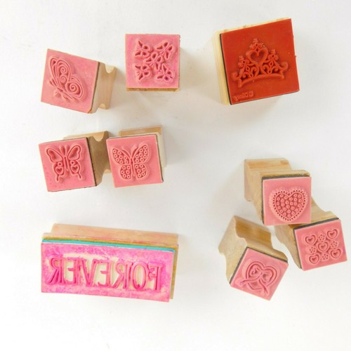 Yoobi Wooden Stamps Set and 9 Assorted Hearts Butterflys Crown Forever - Picture 5 of 8
