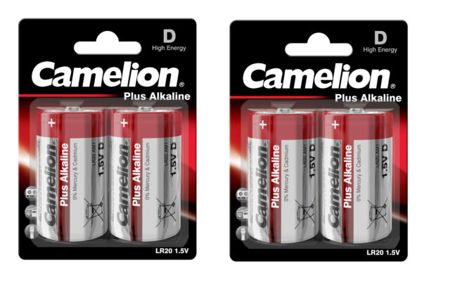 4 x Camelion Mono D R20 Plus Alkaline LR20 1 5V Mono D im 2er Blister 2x2er Pack 4 x Camelion Mono D R20 Plus Alkaline LR20 1 5V Mono D im 2er Blister 2x2er Pack