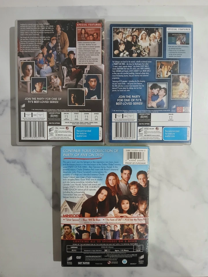 Party of Five Seasons 1-3 Dvd Region 4,1 Season 3 New & Sealed - Mint Condition - Image 3 of 4