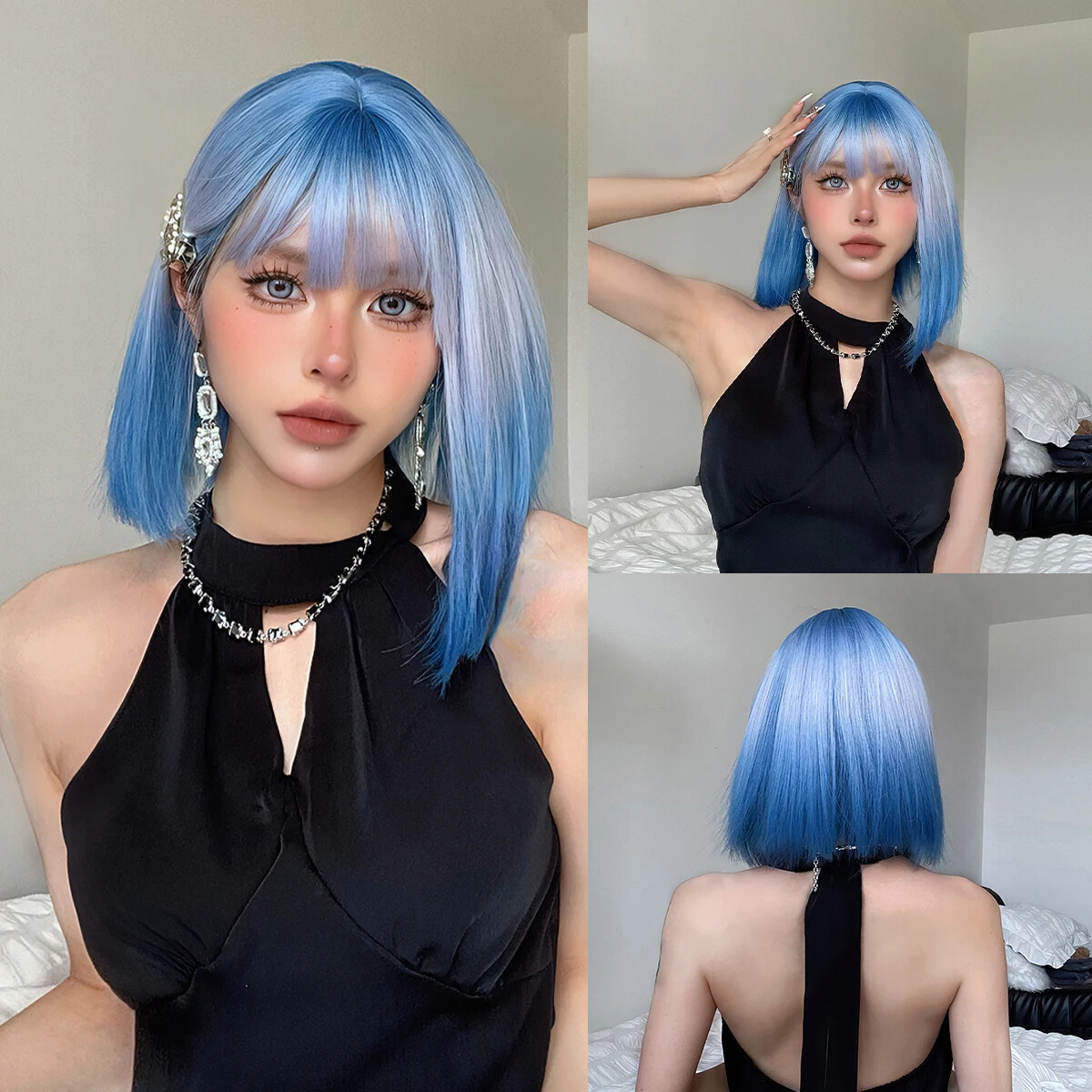 Short Straight Bob Wig Curtain Bangs Synthetic Heat Resistant Party Cosplay S914ba0e435084d7fabf900e2376a4  main image 3