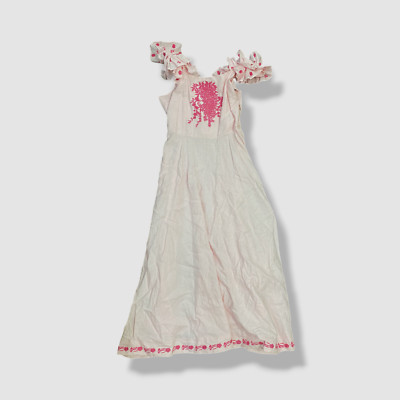 FANM MON Women's Pink Alya Strapless Applique Linen Midi Dress Size L