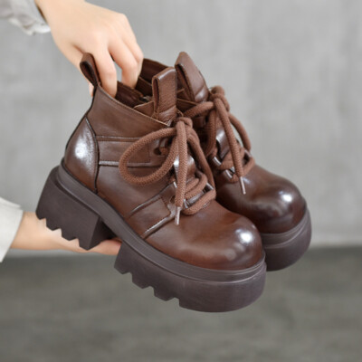 Winter New Leather Boots Women's Shoes Lace Up Round Toe Casual Leather  Shoes Sz | eBay
