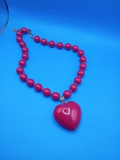 You & I Chunky Resin Bead Heart Necklace Signed