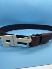 Calvin Klein Jeans Brown Genuine Leather Belt Silver Buckle Size S NWT MSRP 30
