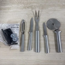 Vintage Rada Kitchen Knife Set Of 6 Knives, Sharpener, Peeler, Pizza Cutter