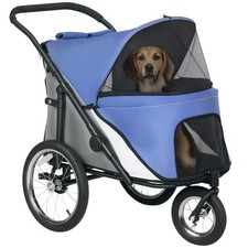 PawHut Dog Jogger Stroller with One-Hand Fold, Rubber Wheels, Blue