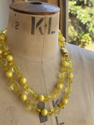 Vintage 1950s Double Strand West German Yellow Lucite Bead Necklace - Picture 7 of 7