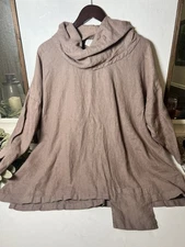 Match Point Linen Cowl Top Women 3/4 Sleeve Pocket Oversized Shirt Small.    Mm