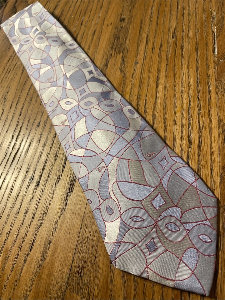 EUC Emilio Pucci Abstract Woven Silk Tie Men’s Designer Necktie Made In Italy - Imagem 2 de 4