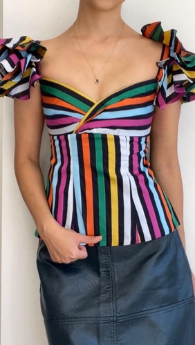 Nueva Blusa Caroline Constas Multicolor Volantes Talla XS - Imagen 1 de 5