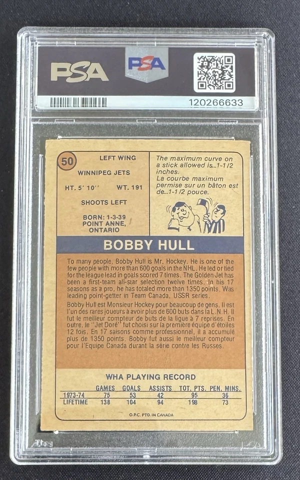 1974 O-Pee-Chee WHA Bobby Hull PSA 8.5 NM/MT+ #50 Winnipeg Jets Beauty! - Image 2 of 2