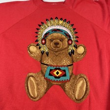 Vtg Bear Wearing Headdress Sweatshirt Sz XL Hanes Her Way Made in USA Crew Neck