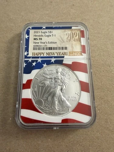 2021- American Silver Eagle- Type 1- NGC- MS 70- New Year's Day Ed.- Flag Core
