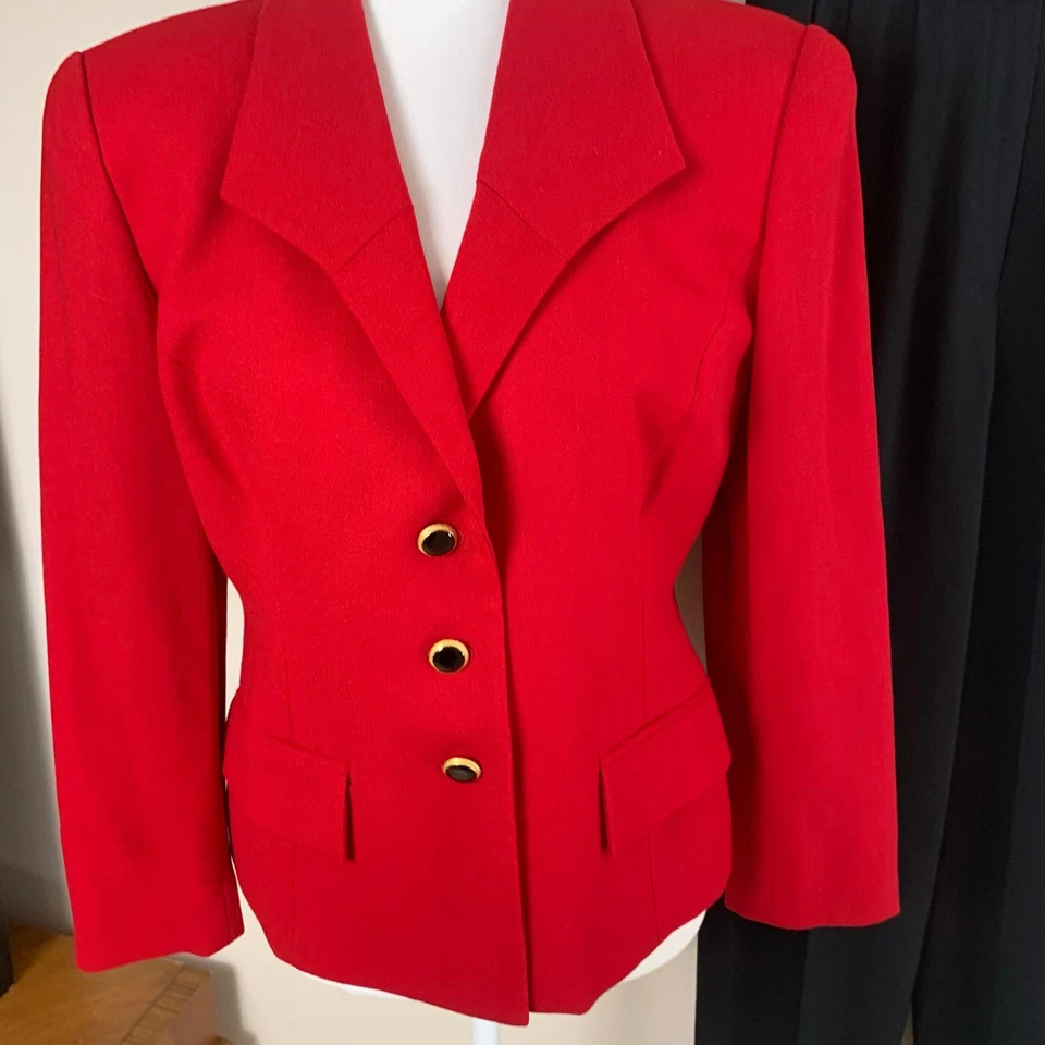 NUEVO De Colección Traje Saville Talla 4 Pantalón Traje con Blazer Chaqueta Rojo Negro Formal Carrera Foto 3 de 4