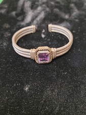 Sterling Silver & 14K Gold Amethyst Cable Cu...