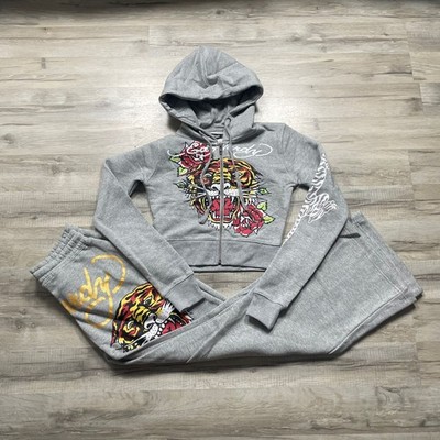 Ed Hardy Tracksuit | XS | Grey | Y2K Vintage Retro 2000s Design Streetwear